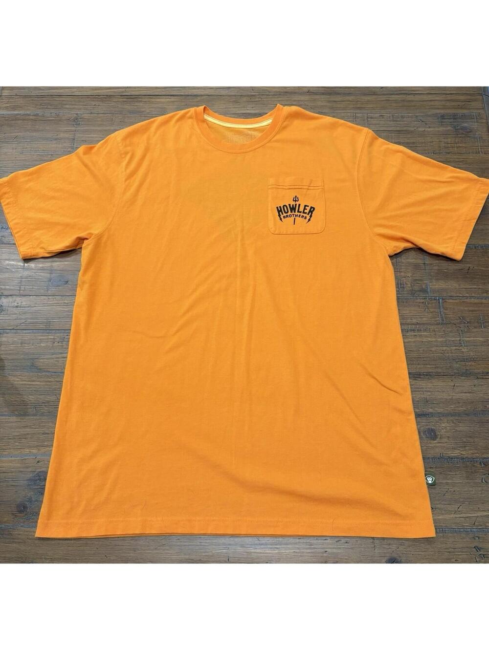 HOWLER BROTHERS Orange Graphic Stingray Logo Pocket T-Shirt Mens Size XXL 2XL